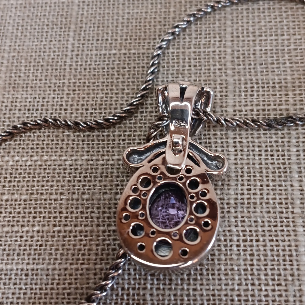 OC Tanner Sterling Silver Amethyst Pendant Necklace Pierced Earrings Set - Picture 7 of 15
